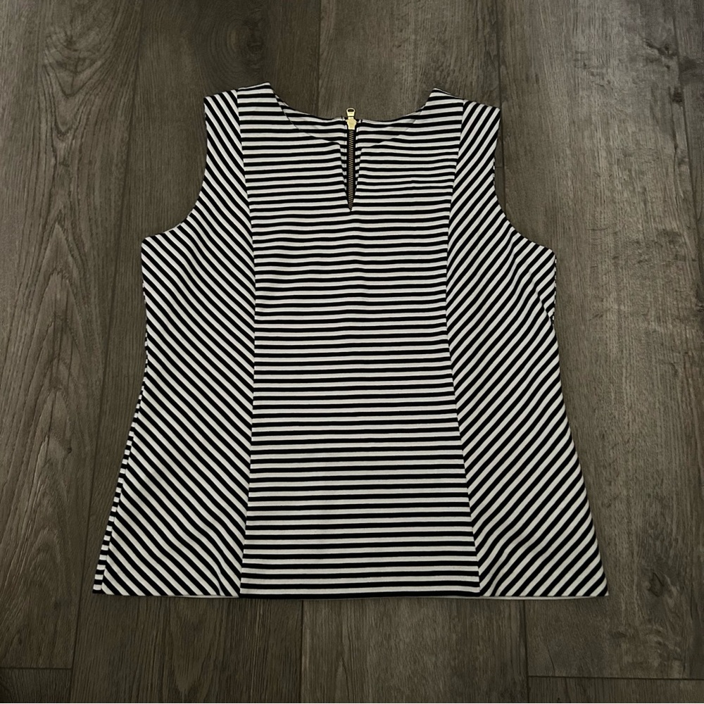 Talbots Striped V-Neck Back Zip Sleeveless Blouse Size Medium